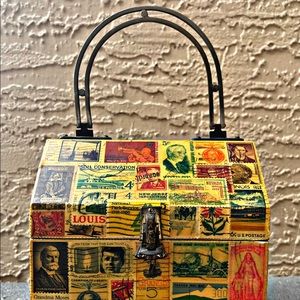 Rare* Vintage Decoupage Purse! Handmade stamp bag from 1960’s